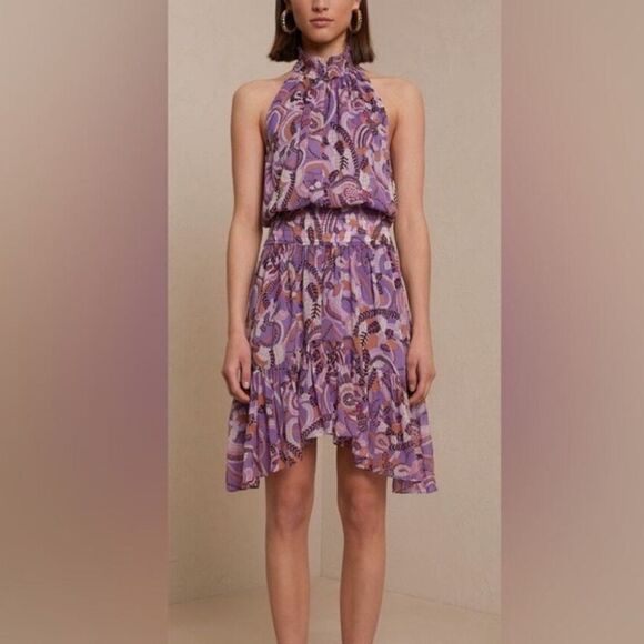 A.L.C. Lavender Printed Cody Midi Dress - Picture 1 of 8